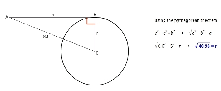 AB is tangent to circle O at B. What is the length of the radius r? Round to the nearest-example-1