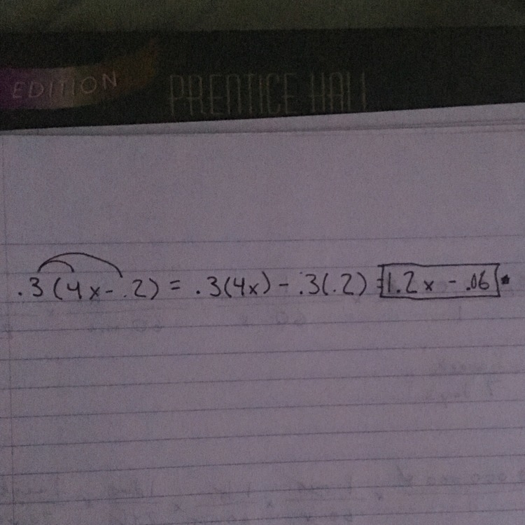 Distribute .3(4x - .2) please help-example-1