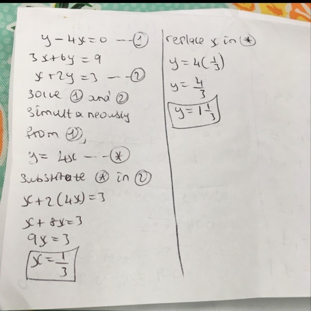 Select the correct answer. What is the solution of y − 4x = 0 and 3x + 6y = 9? A. `x-example-1