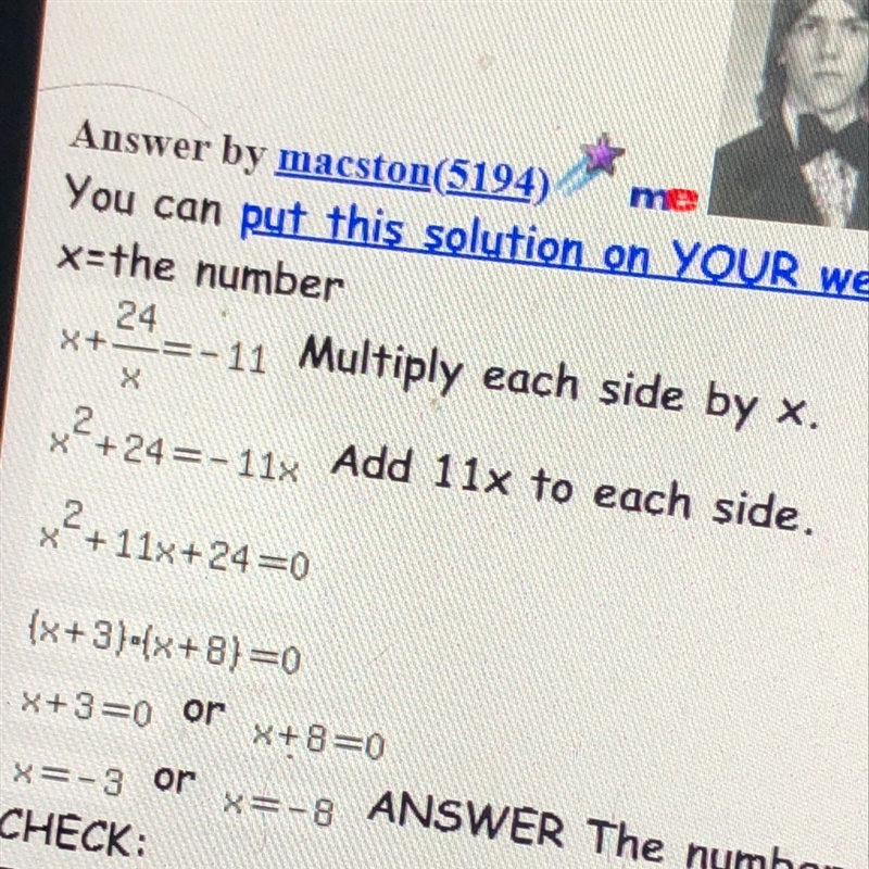 The sum of a number and 24 times its reciprocal is 11. Find the numbers-example-1