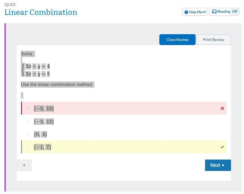 What is the solution to the system of equations using the linear combination method-example-1