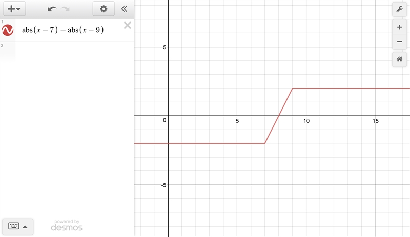 Write each of the following expressions without using absolute value. |z−7|−|z−9|, if-example-1