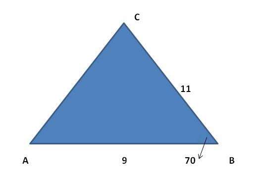 Use the information to answer the questions. In triangle ABC, a = 11 in., m<B=70, and-example-1