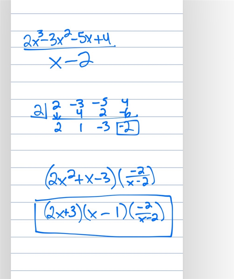 Divide using synthetic division, and write a summary statement in fraction form 2x-example-1