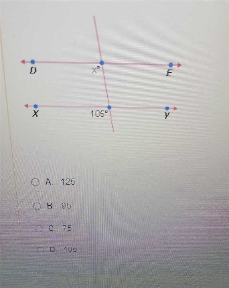 In the diagram below DE is parallel to x what is the value of x-example-1