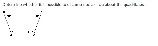 Determine whether it is possible to circumscribe a circle about the quadrilateral-example-1