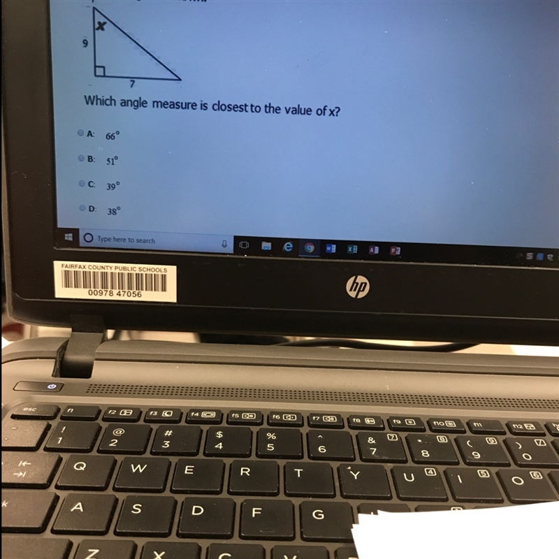 A right triangle is shown which angle measure is closest to the value of x-example-1