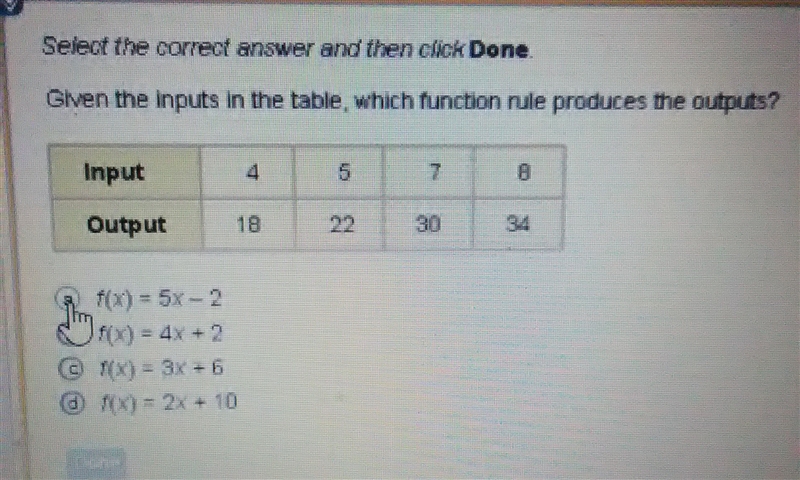 Given the input in the table which function rule produces the output?-example-1