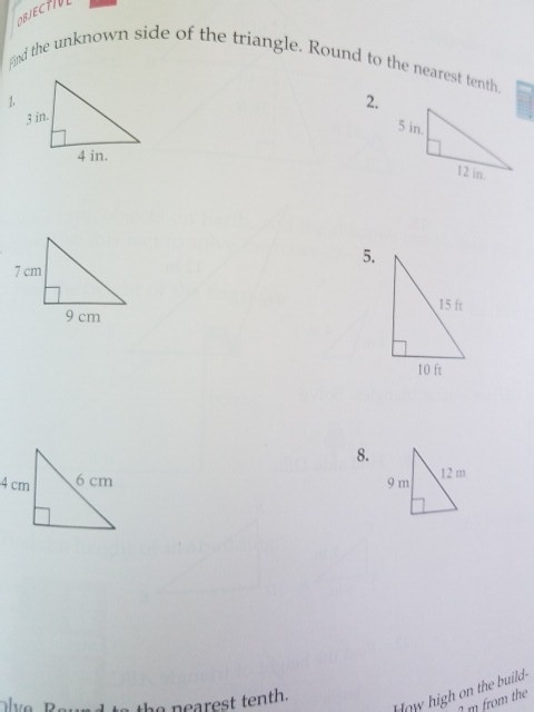 Please answer these 6 problems. Find the missing side to nearest tenth. I will mark-example-1