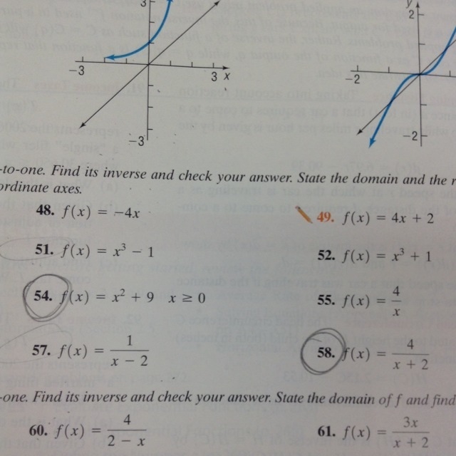 70 POINTS! {Questions 54 & 58} The function f is one to one. Find to inverse. State-example-1