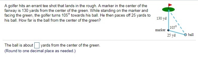 Q7 Q22.) How far is the ball from the center of the​ green?-example-1