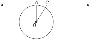 What is the measure of ∠ABC ? AC←→ is tangent to the circle with center at B. The-example-1