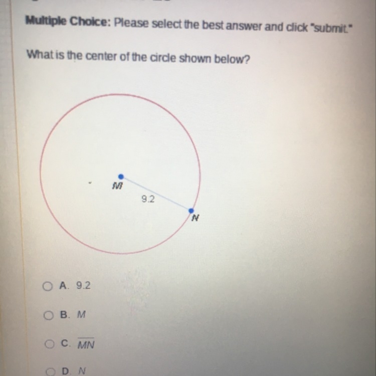 What is the center of the circle shown below?-example-1