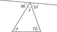 Find the measure of angle x in the figure below: A triangle is shown. At the top vertex-example-1