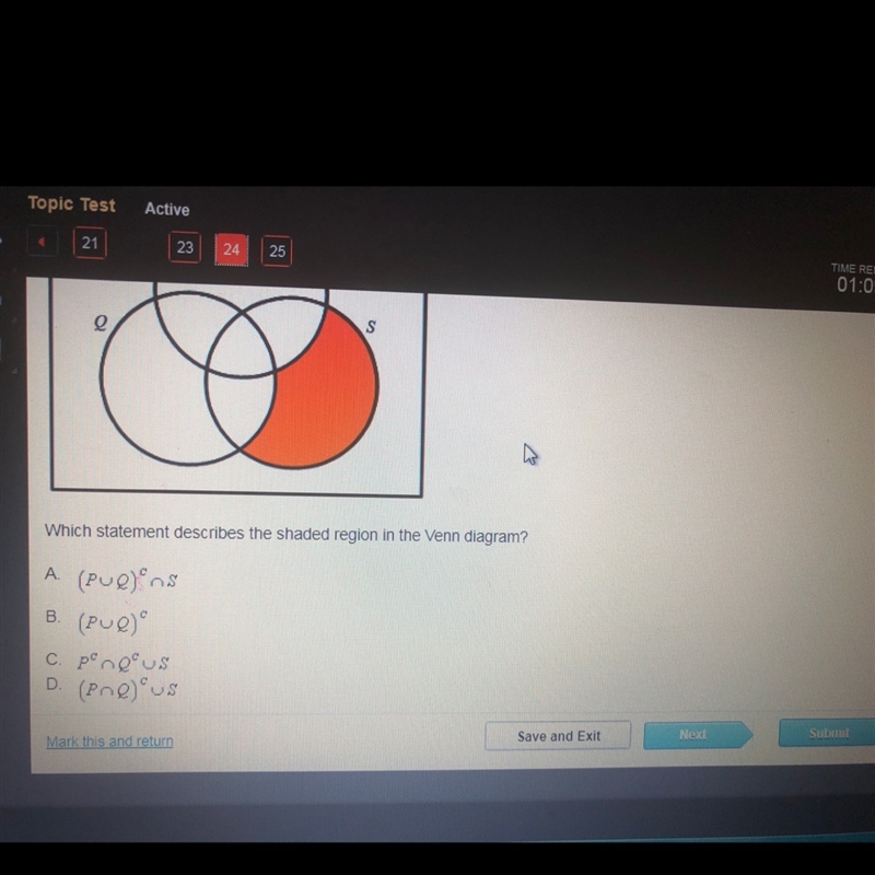 HELP Which statement best describes the shaded region in the Venn diagram?-example-1