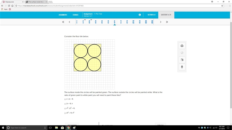 The surface inside the circles will be painted green. The surface outside the circles-example-1