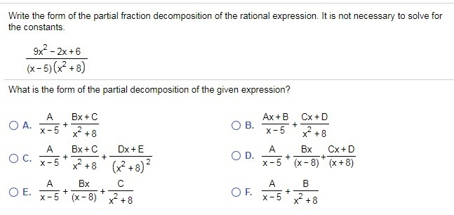 Q8 Q16.) Write the form of the partial fraction decomposition of the rational expression-example-1