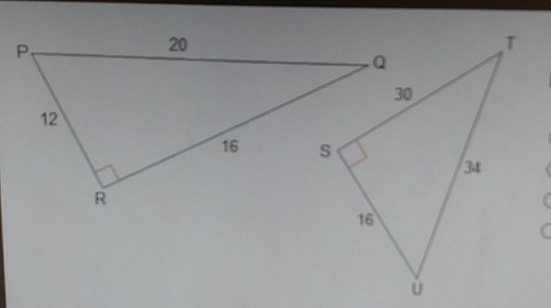 Using the side lengths of pqr and stu which angle has a sine ratio of 4/5-example-1