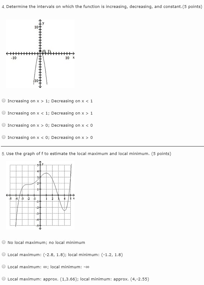 4, 5 Determine the intervals on which the function is increasing, decreasing, and-example-1