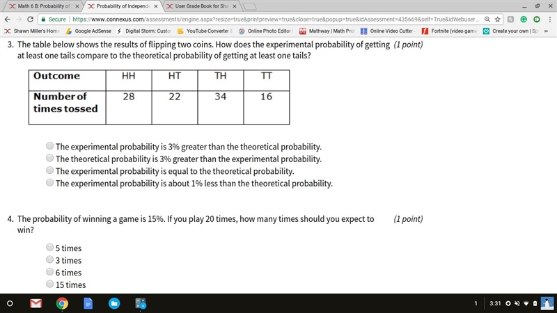 1. The table below shows the results of flipping two coins. How does the experimental-example-1