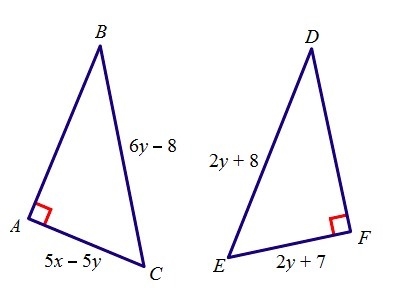 Important! For what values of x and y are the triangles congruent?-example-1