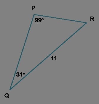 Determine the measures of all unknown angles and side lengths of ΔPQR. Round side-example-1