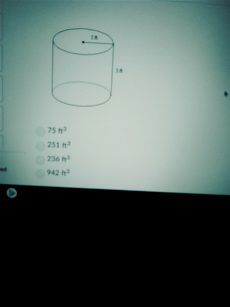 Q # # 12 find the volume of the cylinder to the nearest cubic foot Use a calculator-example-1