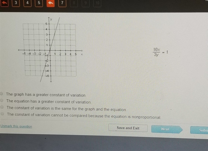 Which statement correctly compares the constants of variation for the graph and the-example-1