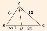 Stuck on this question... solve using the angle bisector theorem and use X to find-example-1