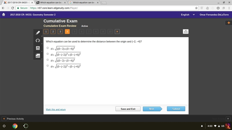 help asap pls!!!!!!!!!! Which equation can be used to determine the distance between-example-1