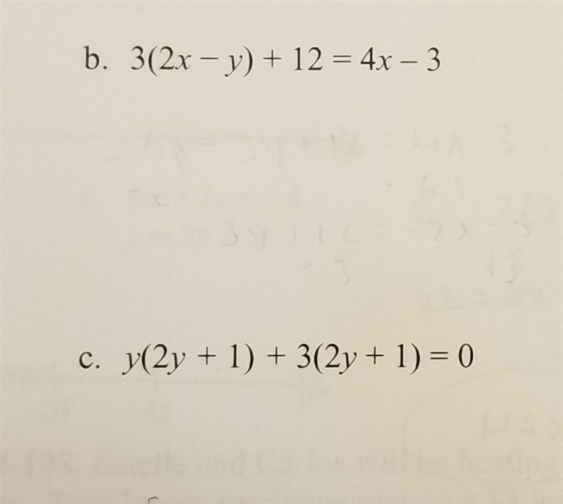 PLEASE HELP! I'm confused.. Solve each equation for y. please show work-example-1