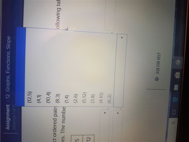 Choose the correct ordered pairs represented in the table. The following table gives-example-5