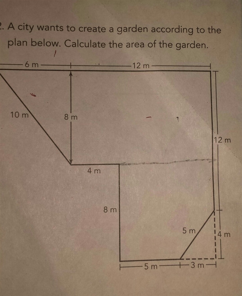 A city wants to create a garden according to the plan below. Caculate the area of-example-1