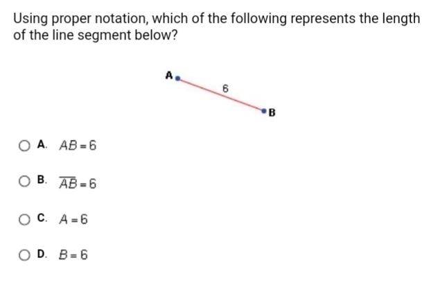 Using proper notation which of the following represents the length of the line segment-example-1