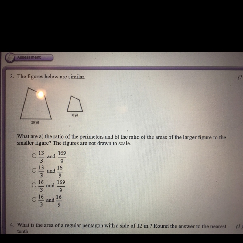 What are a) the ratio of the perimeter’s b) and the ratio of areas of the larger figure-example-1