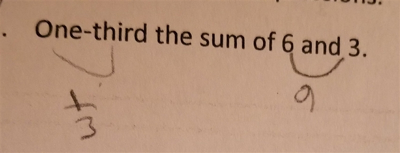 One-third the sum of 6 and 3 (u get 10 points) Hurry-example-1