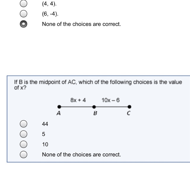 If b is the midpoint of AC, which of the following choices is the value of x?-example-1