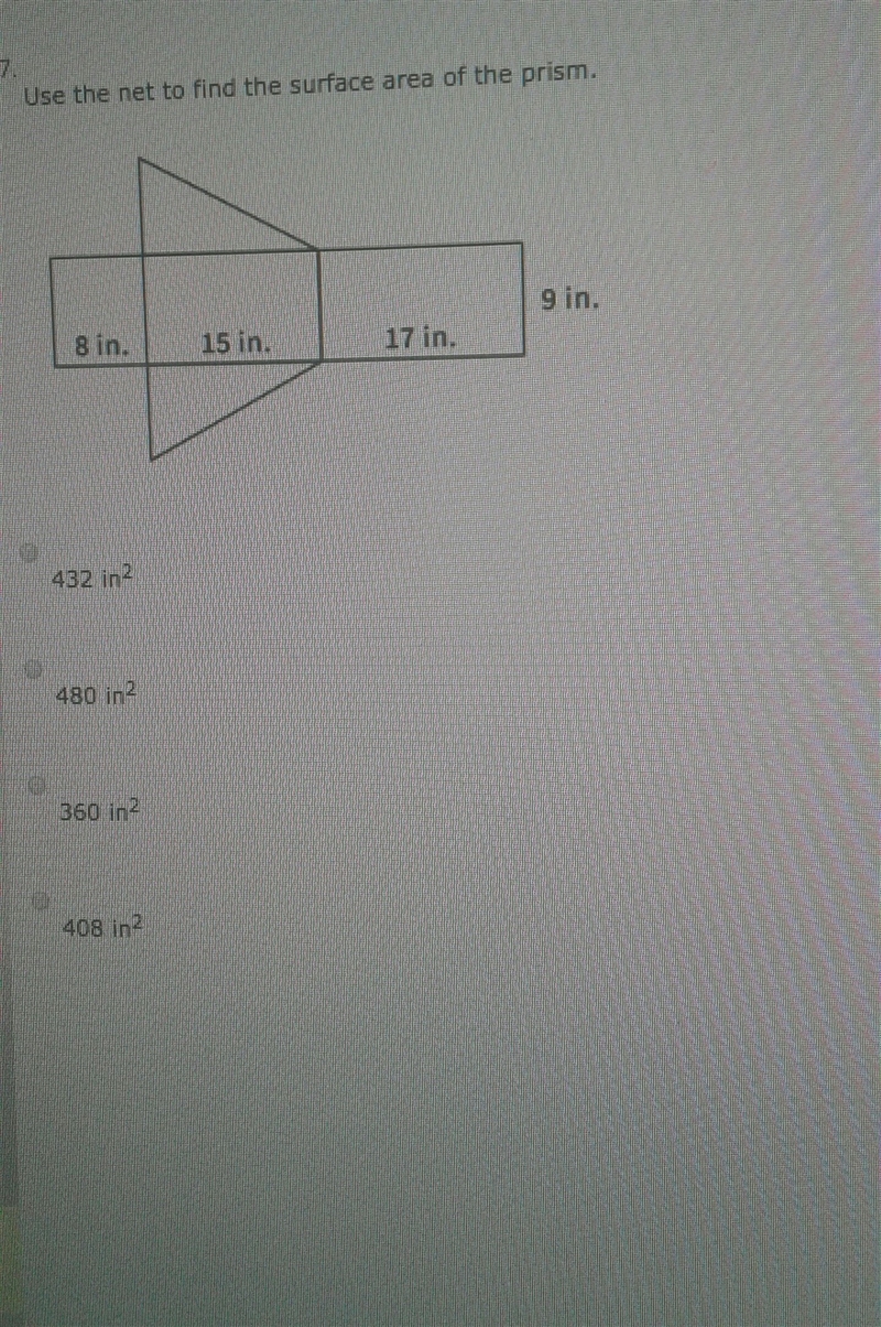 Help Asap! pretry please! use the net to find the surface area of the prisim.-example-1