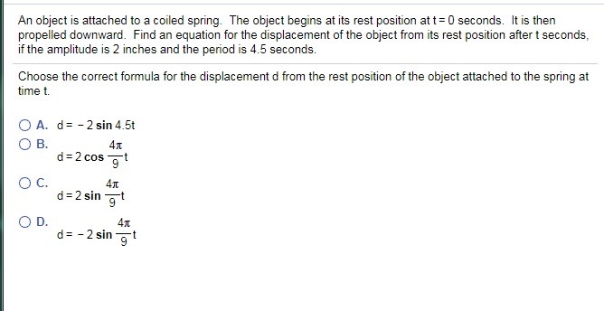 Q5 Q19 Choose the correct formula for the displacement d from the rest position of-example-1