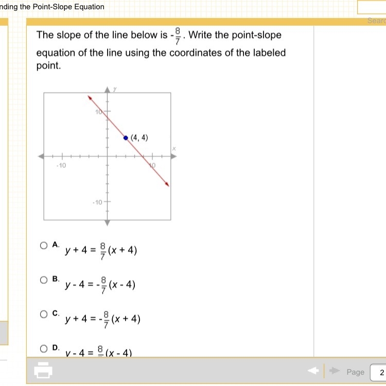 The slope of the line below is -. Write the point-slope equation of the line using-example-1