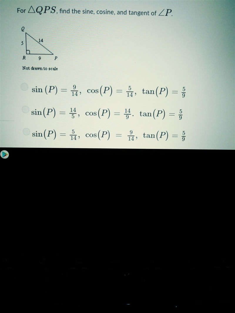 Q # 19 For. Q P S,find the sine,cosine,and tangent of. P-example-1