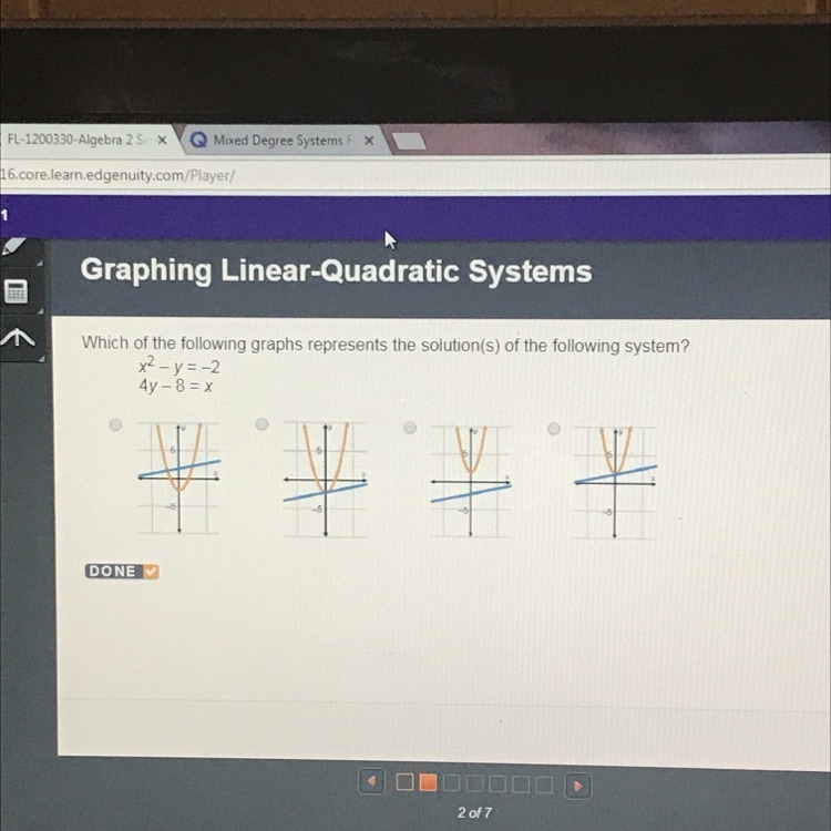 Which of the following graphs represents the solutions of the following systems? x-example-1