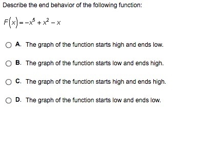 Describe the end behavior of the following function:-example-1