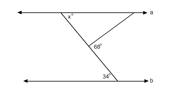 Find the value of x for which line a is parallel to line b. 34 32 68 56-example-1