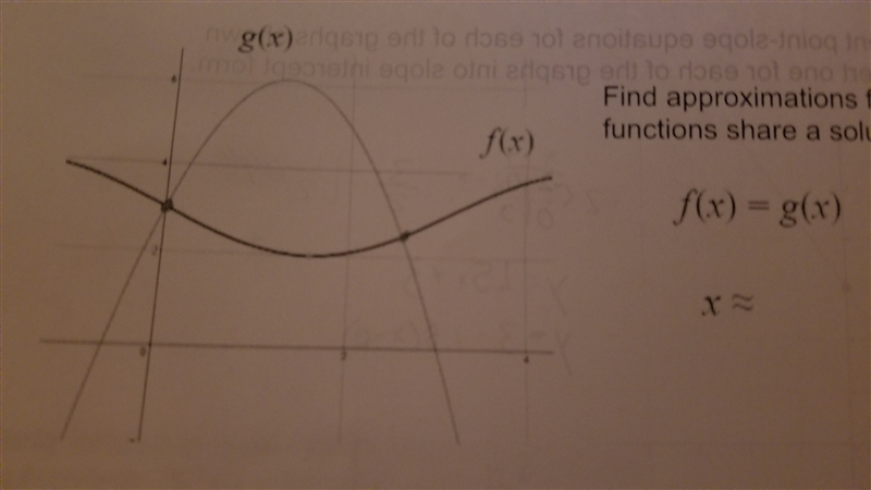 Find approximations for the input where the functions share a solution.-example-1