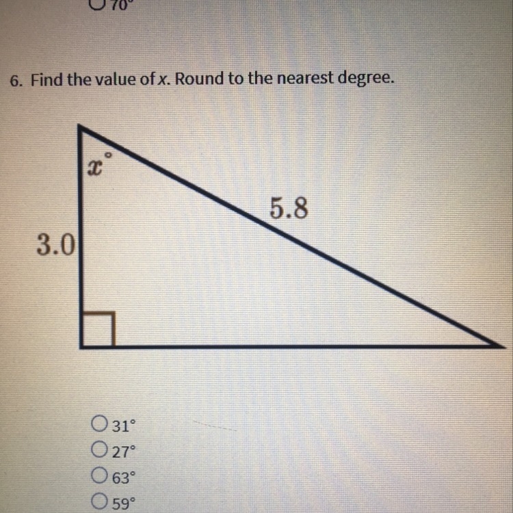 Find the value of x. Round to the nearest degree.-example-1