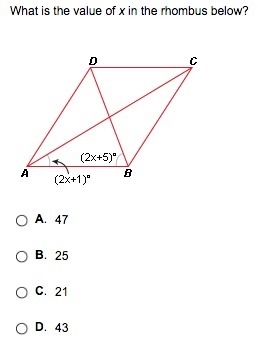 What is the value of x in the rhombus below?-example-1