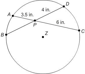 Chord AC intersects chord BD at point P in circle Z. AP=3.5 in. DP=4 in. PC=6 in. What-example-1