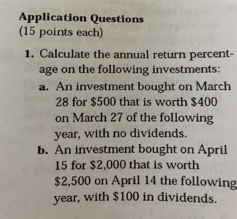 Calculate the annual return percentage-example-1