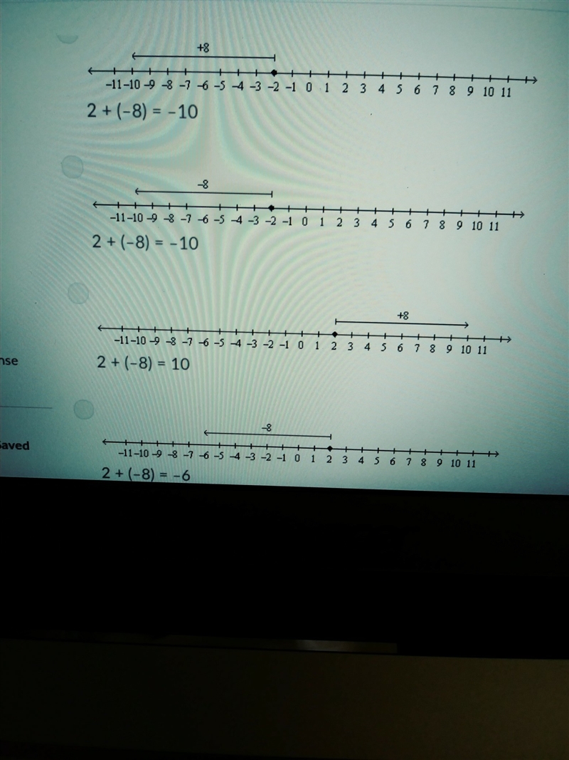 Q # 19 i need help please,..which number line model can you use to simplify. 2+(- 8)?-example-1